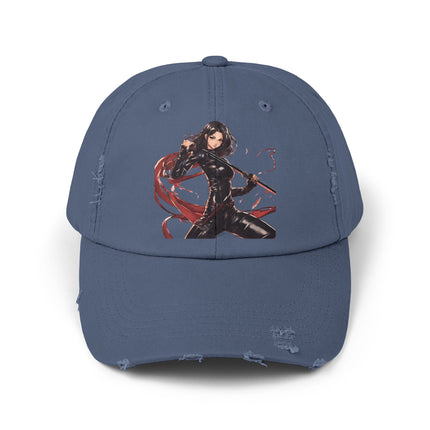 Anime Girl Cap, Black Tight Leather Outfit Sexy Cute Hat, Japan Cartoon Katan Sword Swinging Style Head Gear, Spring, Summer, Fishing Wear