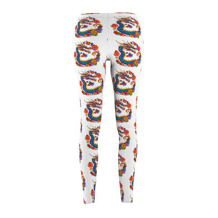 Flower Dragon Skinny Leggings, Floral Chinese Serpent Lounge Tights, Elastic Exercise Jogging Pattern Yoga Pants