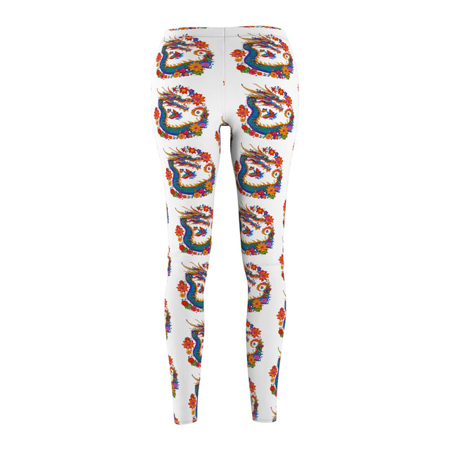 Flower Dragon Skinny Leggings, Floral Chinese Serpent Lounge Tights, Elastic Exercise Jogging Pattern Yoga Pants