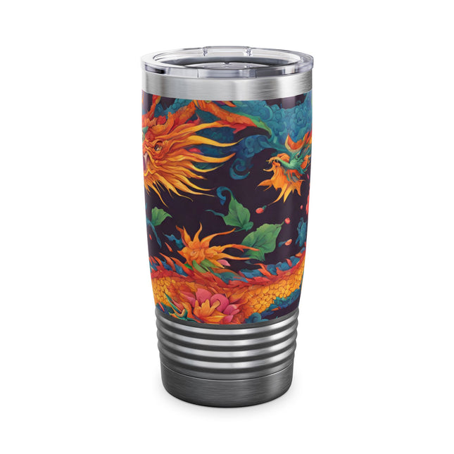 Dragon Tumbler | Japanese Flower Pattern Drink Companion | Floral Japan Insulated Travel Mug | Exercise Office College Road Trip Coffee Gift