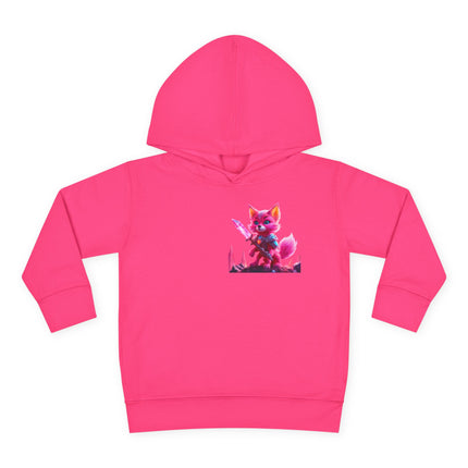 Neon Crystal Fox Toddler Girls Hoodie, Hot Pink Centaurian Cosmic Guardian Sweatshirt, Two Sided 2T 4T 5-6T Long Sleeve Hood