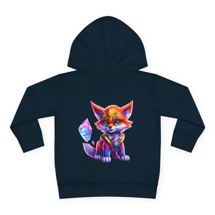 Rainbow Crystal Fox Toddler Girls Hoodie, Orange Blue Cosmic Guardian Sweatshirt, Two Sided 2T 4T 5-6T Long Sleeve Hood