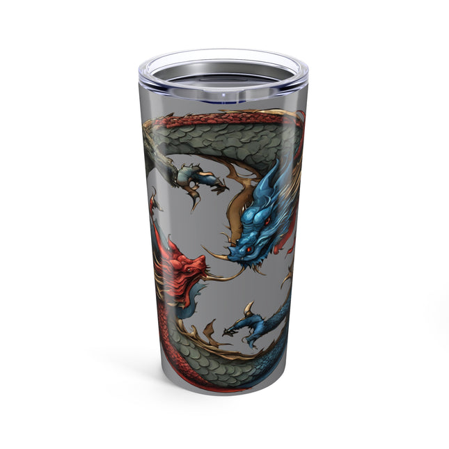 CHINESE DRAGON YIN YANG Tumbler - Red and Blue Twin Reptile Serpent Print Cup