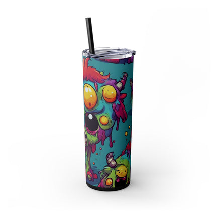 Kids Little Monster Skinny Tumbler | Colorful Funny Zombie Childs Insulated Cup | Furry Mutant Fun School Lunch Classroom Drink Traveler