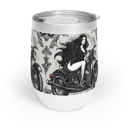 GOTHIC GIRL MOTORCYCLE Wine Tumbler - Bike Riding Beauty Wine Cooler