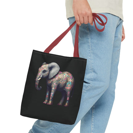 Elephant Gift Tote | Majestic Flower Pattern Grocery Bag | Animal Lovers Office Travel Carrier | Safari Kingdom Endangered Cotton Traveler