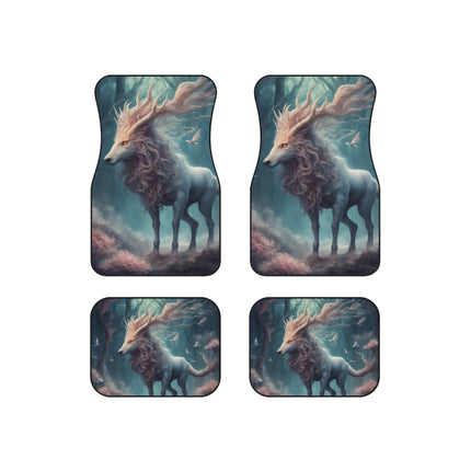 Majestic Myths Car Mats (Set of 4) | Mythological Horned Horse Automobile Accessories | Front & Rear Maned Stallion Floor Auto Truck Gift