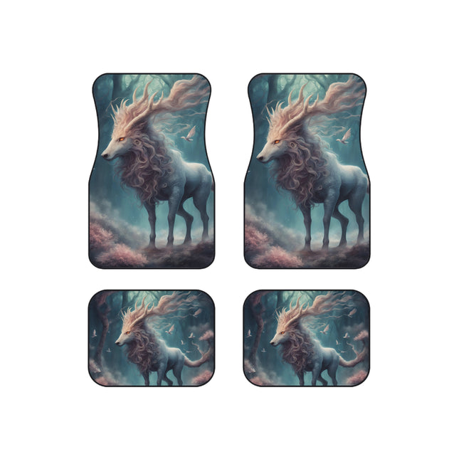 Majestic Myths Car Mats (Set of 4) | Mythological Horned Horse Automobile Accessories | Front & Rear Maned Stallion Floor Auto Truck Gift