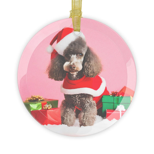 Poodle Christmas Ornament, Holiday Tree Decoration, Adorable Dog Ornament, Dog Lovers Gift, Round Glass Keepsake, Pet Xmas Collectible
