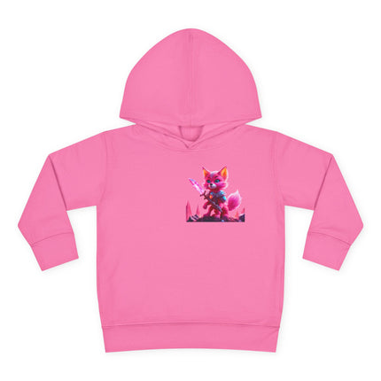 Neon Crystal Fox Toddler Girls Hoodie, Hot Pink Centaurian Cosmic Guardian Sweatshirt, Two Sided 2T 4T 5-6T Long Sleeve Hood