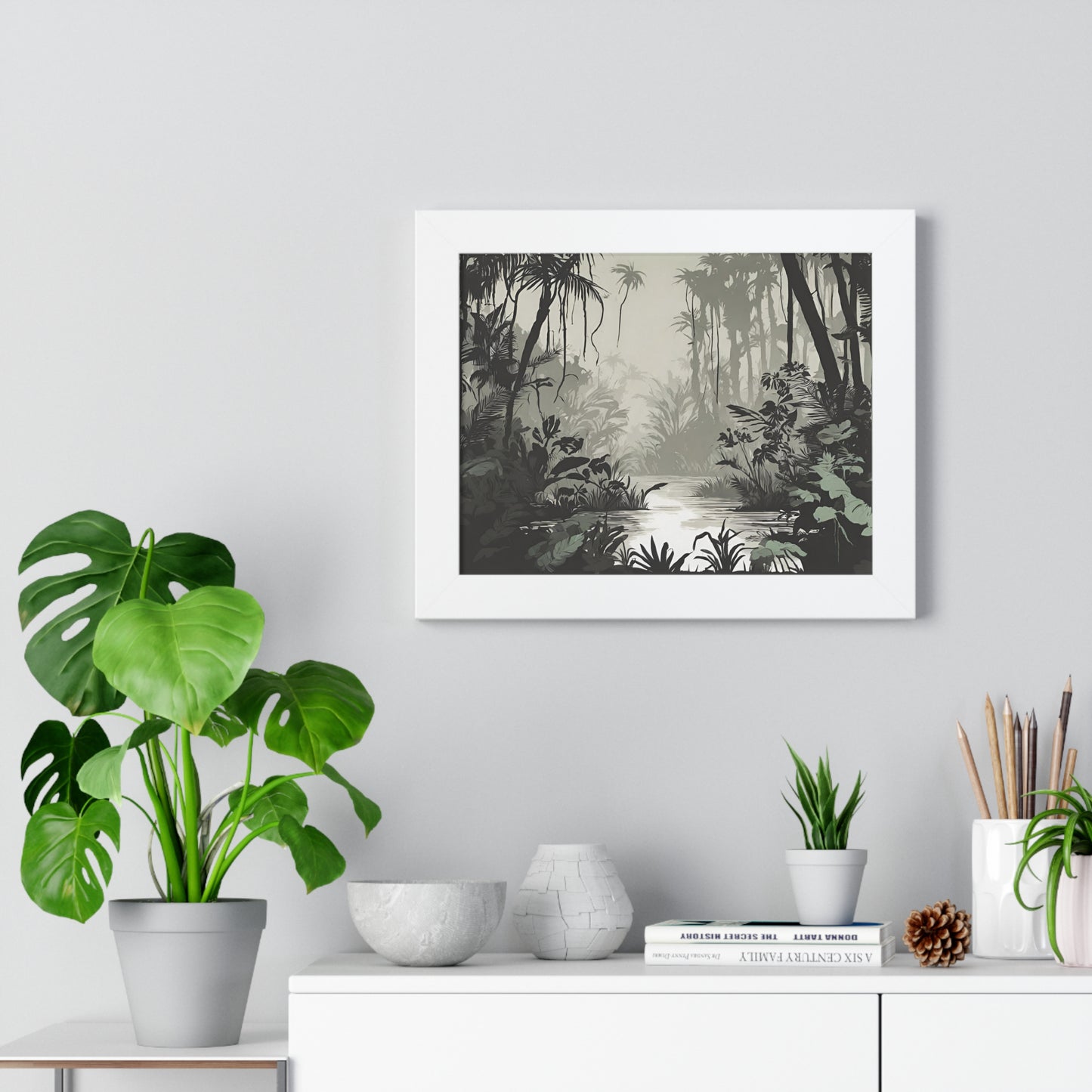Wall Decor, Jungle Scene, Framed Wall Hanging, Black Shadow Print, Nature Scene Picture, Living Room Poster, Office Scenery