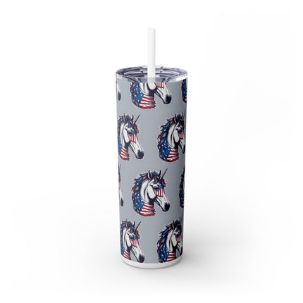 PATRIOTIC AMERICAN UNICORN Skinny Tumbler - United States Freedom Travel Cup