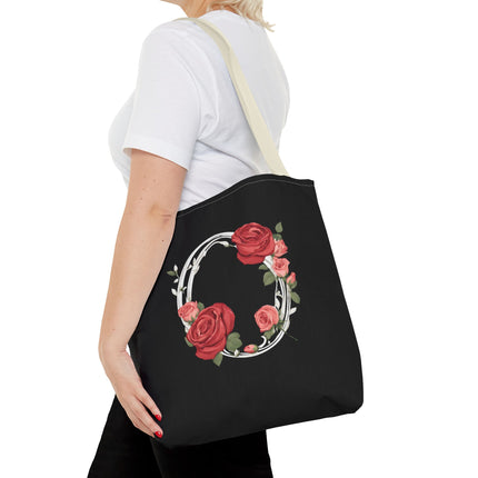 Custom Letter Personalized Tote | Rose Flowered Grocery Travel Bag | Floral Print Roses Office Laptop & Books or Exercise Overnight Carrier