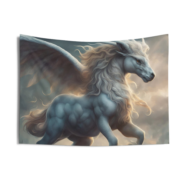 Majestic Myths Wall Art Decor | Pegasus Horned Winged Horse Tapestry | Sky Cloud Fantasy Game Room Hanging | Mythological Bed Room Gift