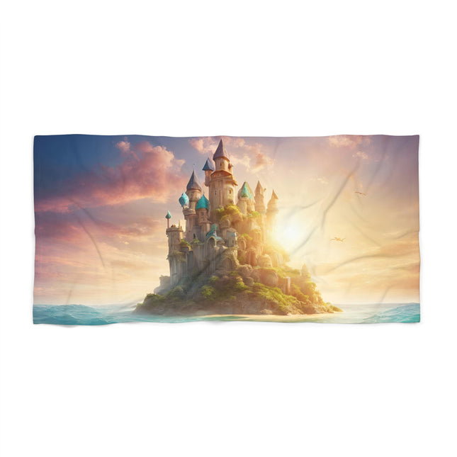 MAJESTIC HIDDEN ISLAND CASTLE Beach Towel - Mystic Ocean Getaway Swimming Pool Blanket
