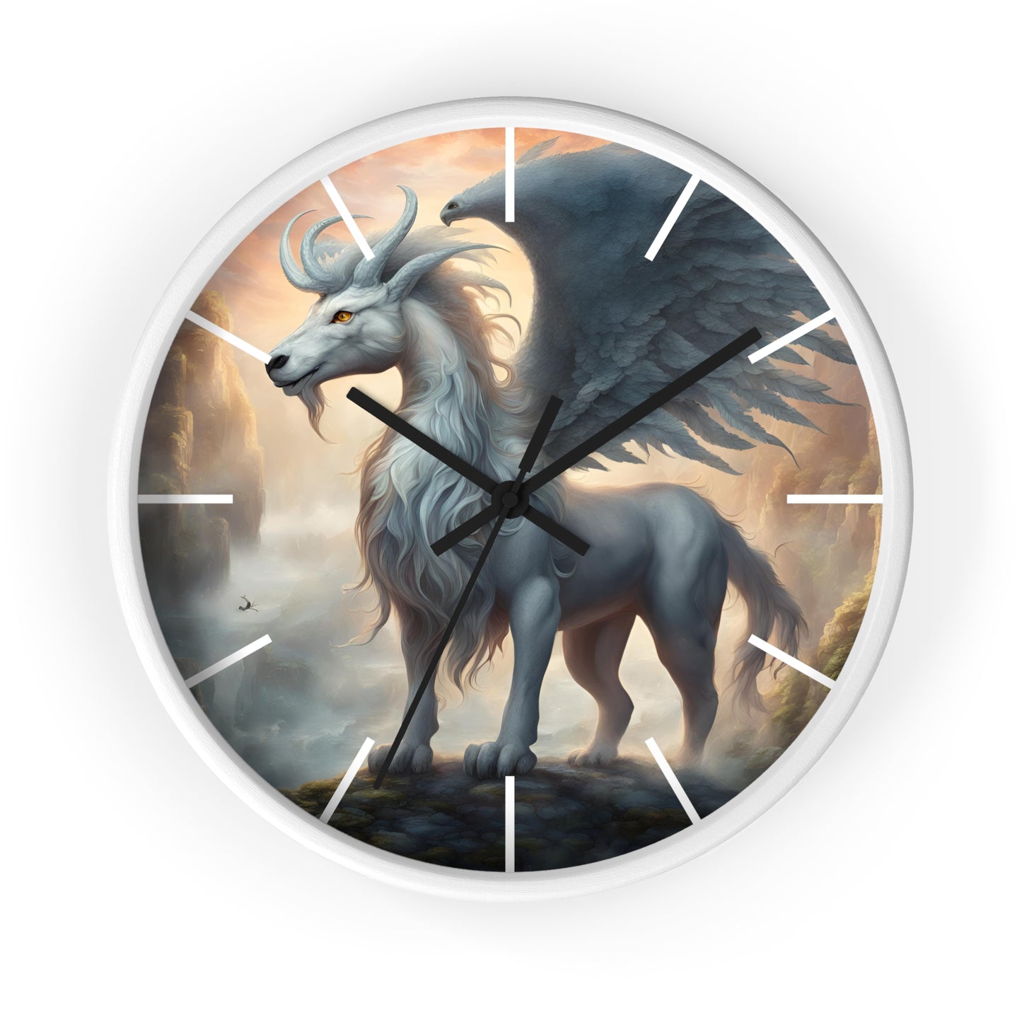 Majestic Myths Art Clock | Pegasus Horned Winged Horse Wall Hanging | Mystical Mountain Cloud Fantasy Home Office Decor Gift