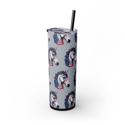 PATRIOTIC AMERICAN UNICORN Skinny Tumbler - United States Freedom Travel Cup