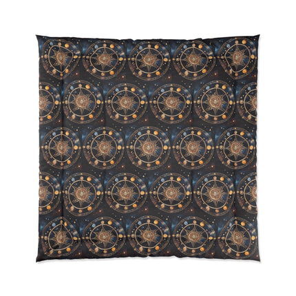 Wheel of the Year Comforter, Wiccan Sun and Moon Astronomy Lunar Galaxy Blanket, Night Sky Pagan Phase Bed Cover, Starry Good Witch Gift