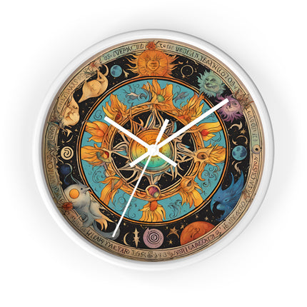 Sun Collage Wall Art Clock | Celestial Solstice Astronomy Wiccan Hanging | Comet Constellations Home Office Solar System Pagan Decor Gift