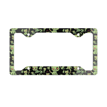 Zombie Cat License Plate Frame, Undead Brain Kittens Car Accessory, Bloody Green Feline Kitty Metal Auto Decor, Cute Zombie Lover Gift