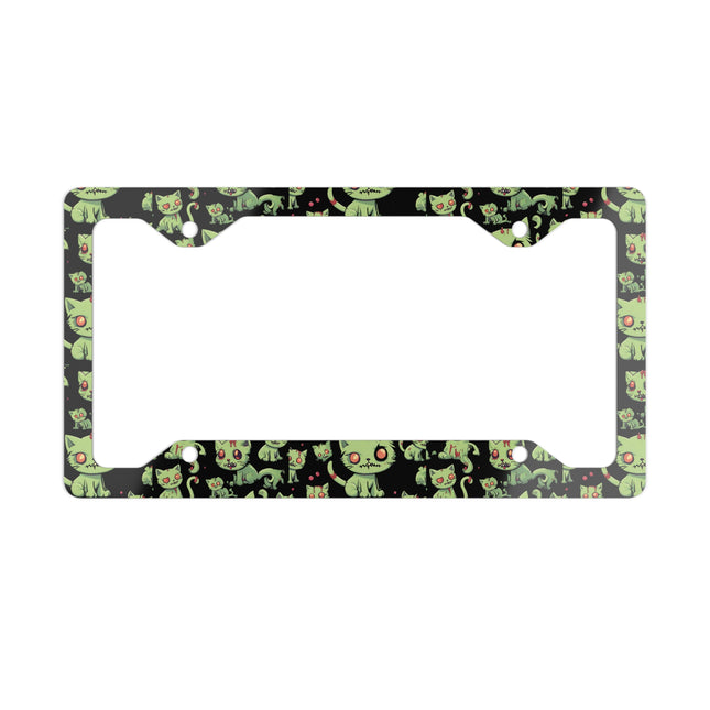 Zombie Cat License Plate Frame, Undead Brain Kittens Car Accessory, Bloody Green Feline Kitty Metal Auto Decor, Cute Zombie Lover Gift
