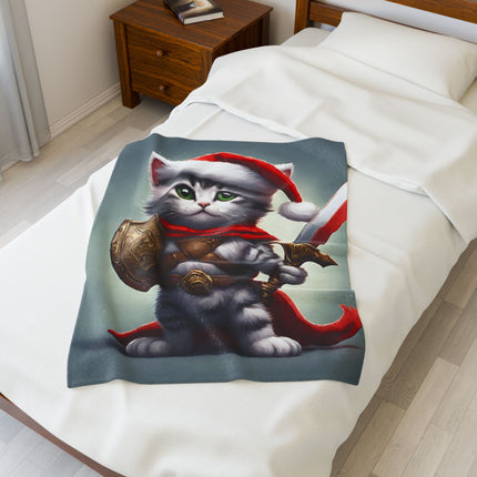 Christmas Blankets Kids Adults Blankets Velveteen Plush Blanket Cat Lovers Christmas Gift Santa Warrior Kitten Holiday Gift Cat Holiday Gift