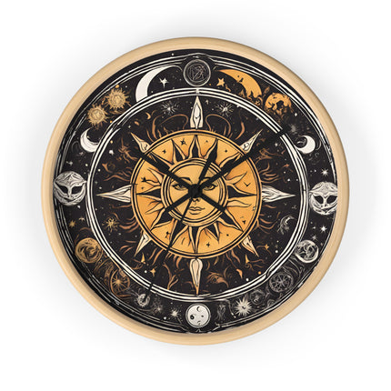 Sun and Moon Wall Art Clock | Celestial Solstice Astronomy Wiccan Hanging | Comet Constellations Home Office Solar System Pagan Decor Gift
