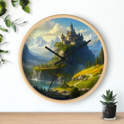 MEDIEVAL MOUNTAIN CASTLE Wall Clock - Fantasy Forest Kingdom Decor