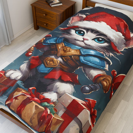 Christmas Blankets Kids Adults Blankets Velveteen Plush Blanket Cat Lovers Christmas Gift Santa Warrior Kitten Holiday Gift Cat Holiday Gift
