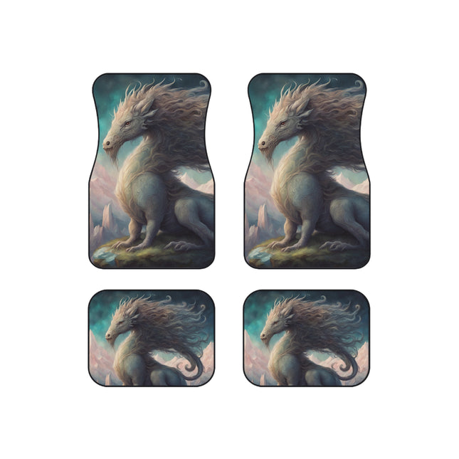 Majestic Myths Car Mats (Set of 4) | Mythological Horned Lion Automobile Accessories | Front & Rear Mystic Mane Floor Auto Truck Gift