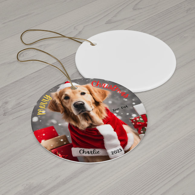 PERSONALIZED GOLDEN RETRIEVER Ceramic Christmas Ornament
