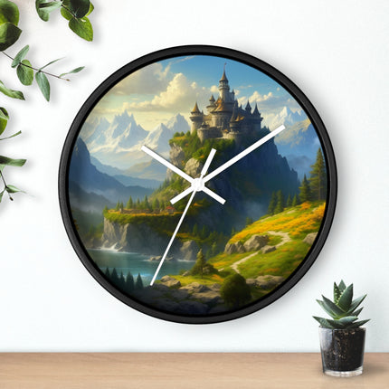 MEDIEVAL MOUNTAIN CASTLE Wall Clock - Fantasy Forest Kingdom Decor