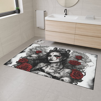 Withering Beauty Floor Mat, Rose Blossom Rug, Skull and Flowers Mat, Cloud Castle Rug