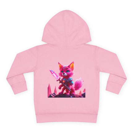 Neon Crystal Fox Toddler Girls Hoodie, Hot Pink Centaurian Cosmic Guardian Sweatshirt, Two Sided 2T 4T 5-6T Long Sleeve Hood