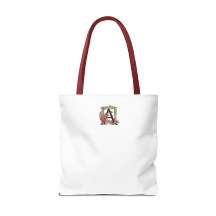 Custom Letter Personalized Tote | Rose Flowered Grocery Travel Bag | Floral Print Roses Office Laptop & Books or Exercise Overnight Carrier