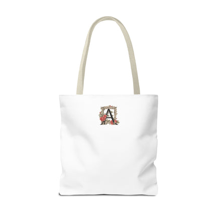 Custom Letter Personalized Tote | Rose Flowered Grocery Travel Bag | Floral Print Roses Office Laptop & Books or Exercise Overnight Carrier