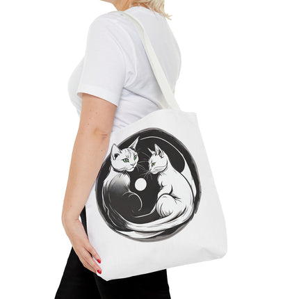 Cat Tote Bag | Moon Light Cats | Emerald Green Eyes Grocery Bag | Moonlit Mews Print Shopping Bag | Two Sided Office Carrier