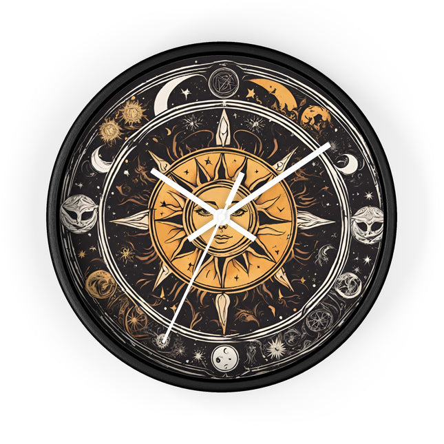 Sun and Moon Wall Art Clock | Celestial Solstice Astronomy Wiccan Hanging | Comet Constellations Home Office Solar System Pagan Decor Gift
