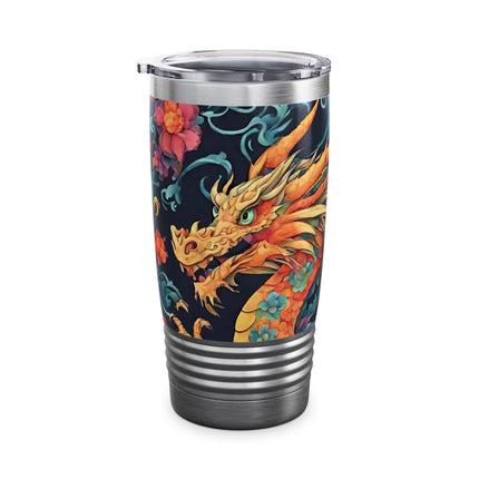 Dragon Tumbler | Japanese Flower Pattern Drink Companion | Floral Japan Insulated Travel Mug | Exercise Office College Road Trip Coffee Gift