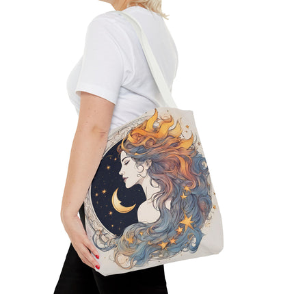 Moon Goddess Tote | Lunar Stars & Space Astronomy Grocery Bag | Laptop Book Carrier | Home Office Solar System Travel Overnight Gift
