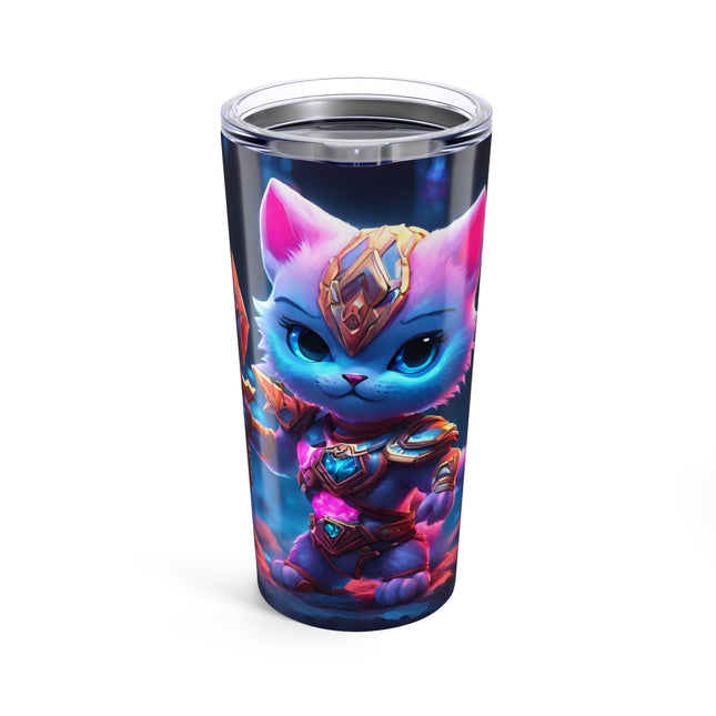 CRYSTAL CAVERN WARRIOR CAT Tumbler - Neon Cave Armored Kitten Cup