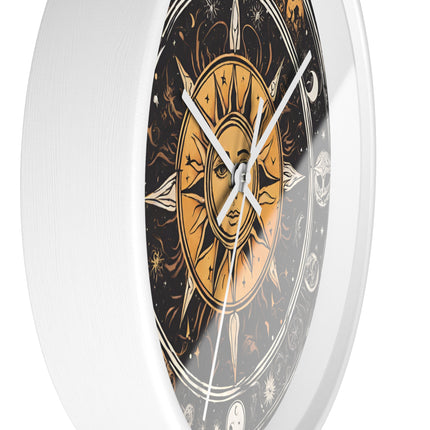 Sun and Moon Wall Art Clock | Celestial Solstice Astronomy Wiccan Hanging | Comet Constellations Home Office Solar System Pagan Decor Gift