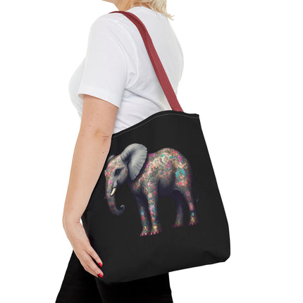 Elephant Gift Tote | Majestic Flower Pattern Grocery Bag | Animal Lovers Office Travel Carrier | Safari Kingdom Endangered Cotton Traveler