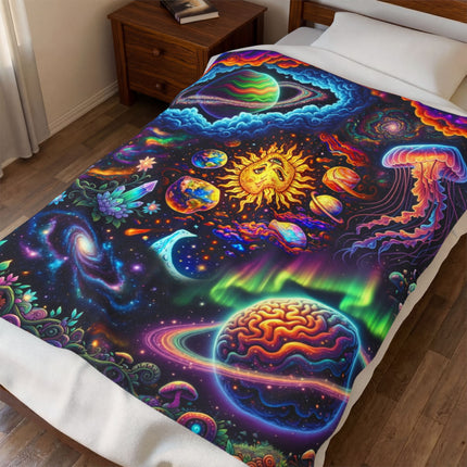 PSYCHEDELIC SOLAR SYSTEM Trippy Galaxy Blanket