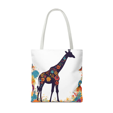 Giraffe Lovers Tote | Floral Safari Animal Grocery Bag | African Savanna Office Travel Carrier | Flower Collage Forest Cotton Traveler