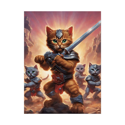 CAT BATTLER Warrior Poster - 80s Universe Epic Feline Fighters Fantasy Wall Hanging Art
