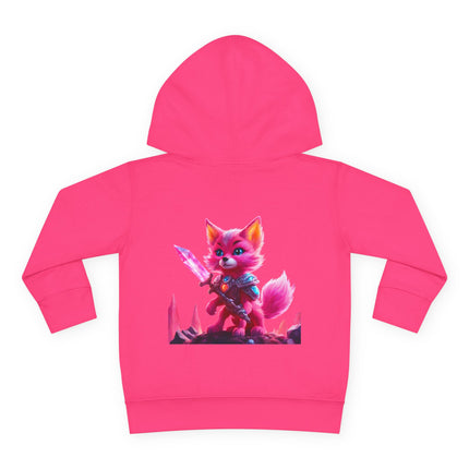 Neon Crystal Fox Toddler Girls Hoodie, Hot Pink Centaurian Cosmic Guardian Sweatshirt, Two Sided 2T 4T 5-6T Long Sleeve Hood
