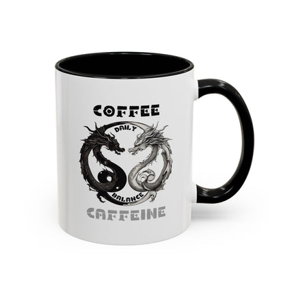 Dragon Yin Yang Coffee Mug, Gift Mug, Black and White Twin Dragons Cup, Caffeine Print Serpents Mens, Womens Gift