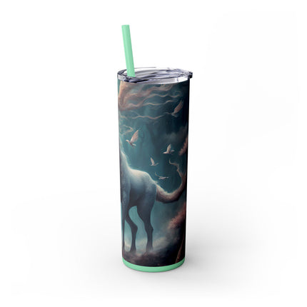 MAJESTIC MYTHS Skinny Tumbler - Floral Forest Antlered Horse Mystical Fantasy Traveler