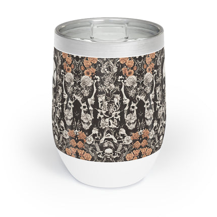 Skull and Flowers Wine Tumbler, Bone Flower Garden Pattern Wine Cooler, Flowered Design Skeleton Insulated Cup